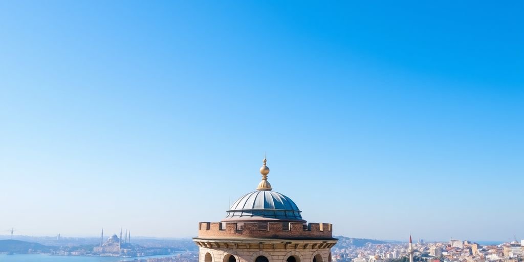 Historic Galata Tower with cityscape and blue sky