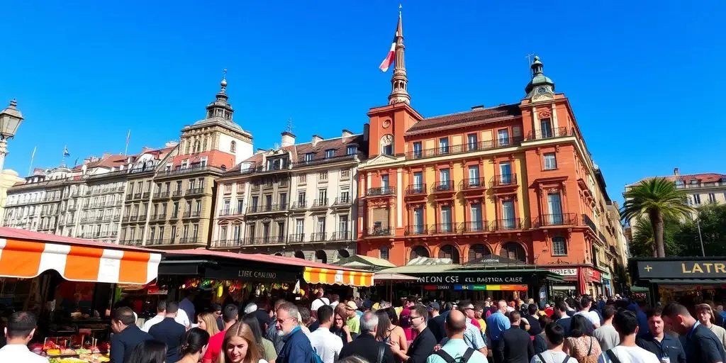 Crowded El Rastro Market in Madrid