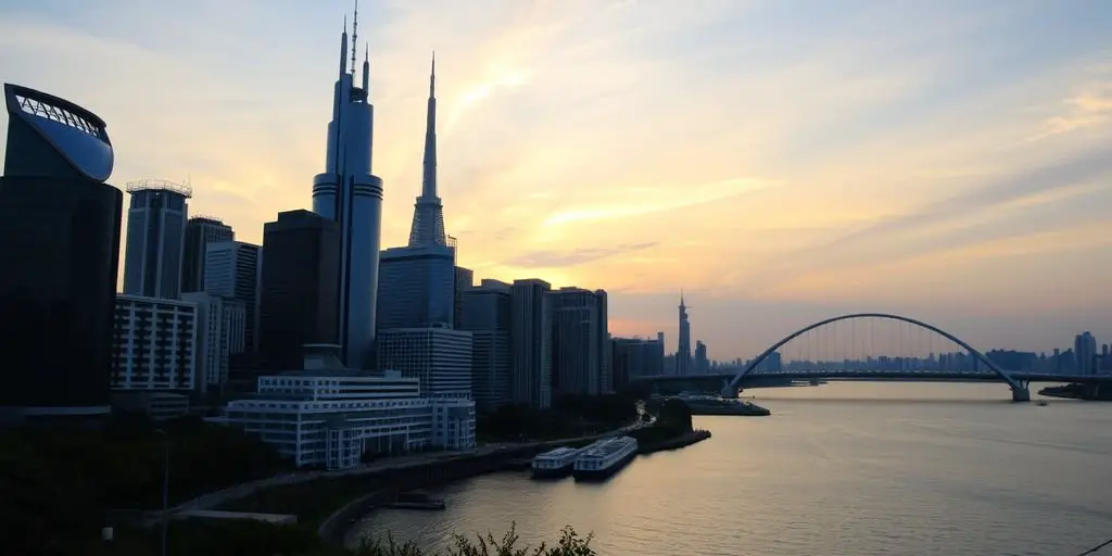 Odaiba's futuristic skyline and Rainbow Bridge at sunset