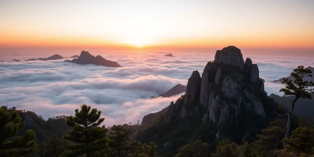 Mount Huangshan with jagged peaks and sea of clouds