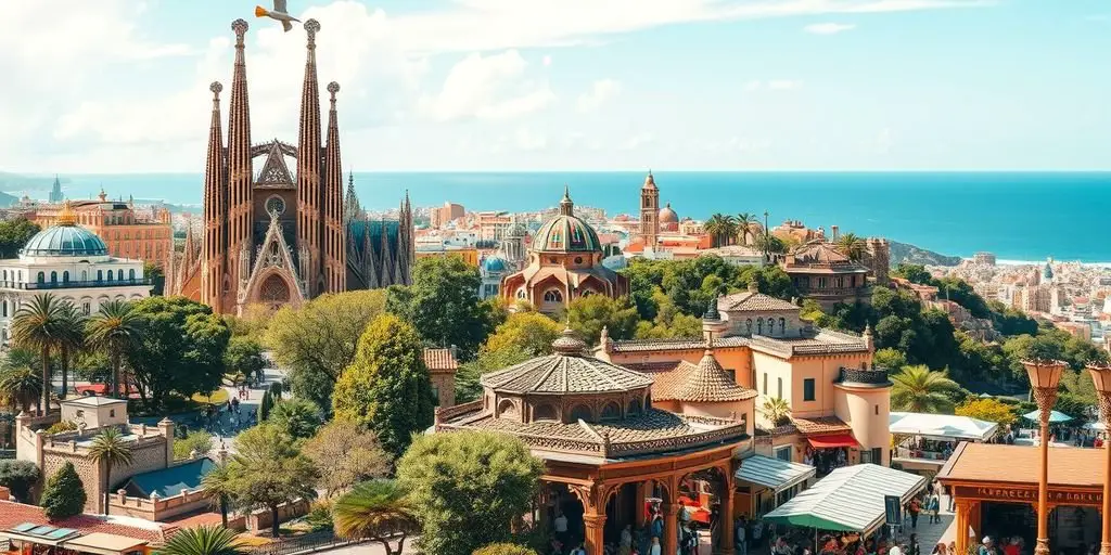 Barcelona landmarks collage with Sagrada Familia and Park Güell