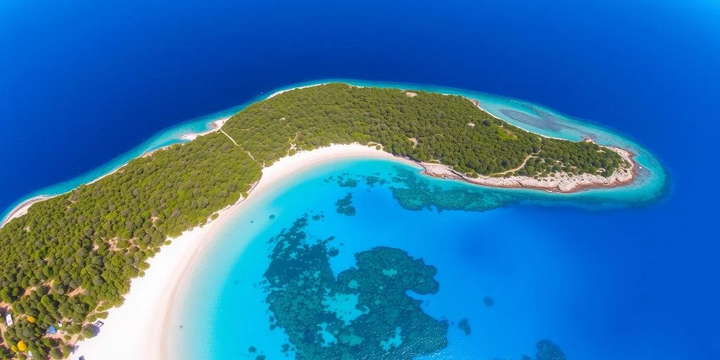 Aerial view of Suluada Island with turquoise waters.