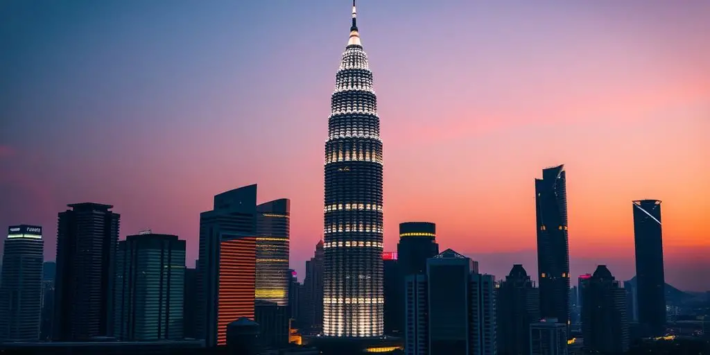 Petronas Twin Towers illuminated at dusk