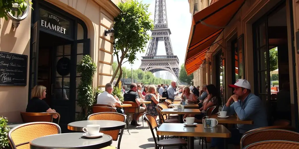 Parisian café with Eiffel Tower view