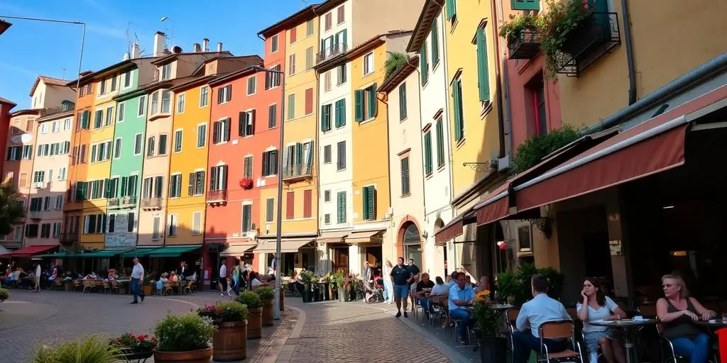 Trastevere street with colorful buildings and outdoor cafes