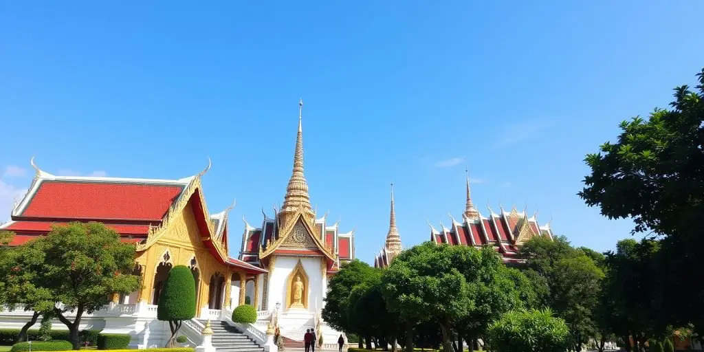 Wat Chalong temple with golden statues and greenery