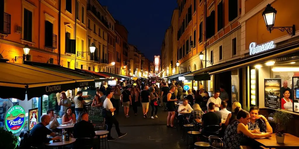 Rome nightlife with outdoor cafes and live music